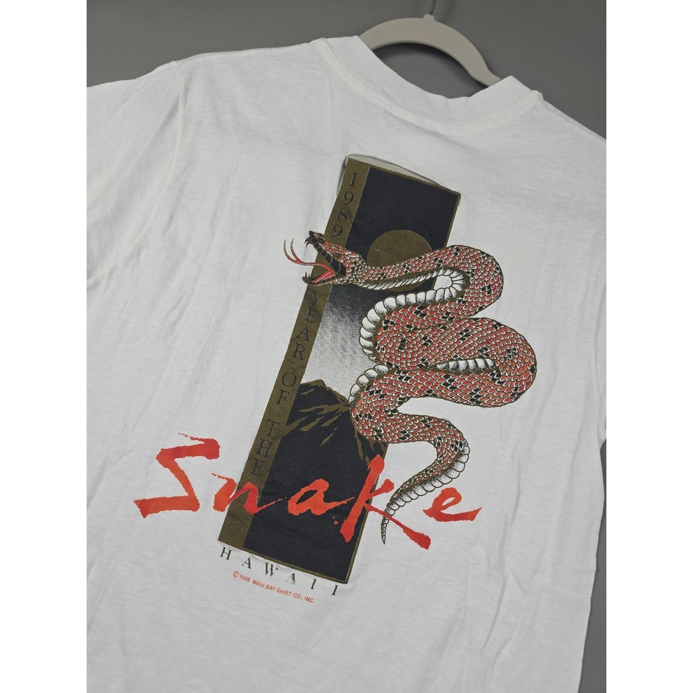 Vintage 1989 Hanes Year of the Snake Hawaii T-Shirt Single Stitch White M 38-40